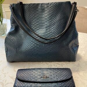 Coach / Madison Phoebe / Blue Snakeskin Handbag and Wallet